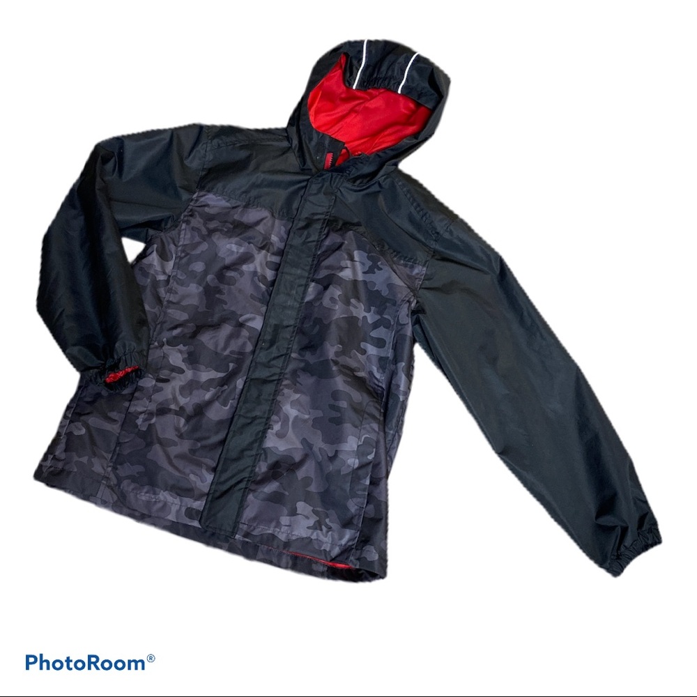 Boys Hooded Camo Rain Jacket